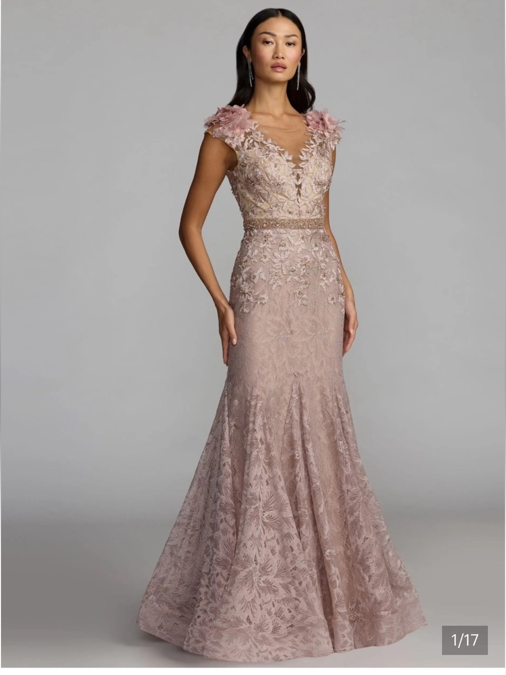 MAC DUGGAL COLLECTION
Pink Embellished Lace Illusion
Neck Gown With 3D Flowers